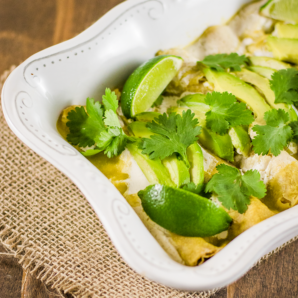 Vegan Green Enchiladas with Green Sauce, Cashew Cream, and Cilantro Lime Tofu via Organic Authority
