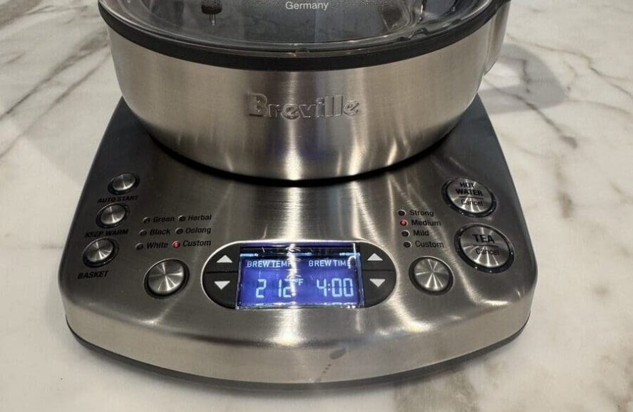 Close-up image of the controls on the electric Breville Tea Maker.
