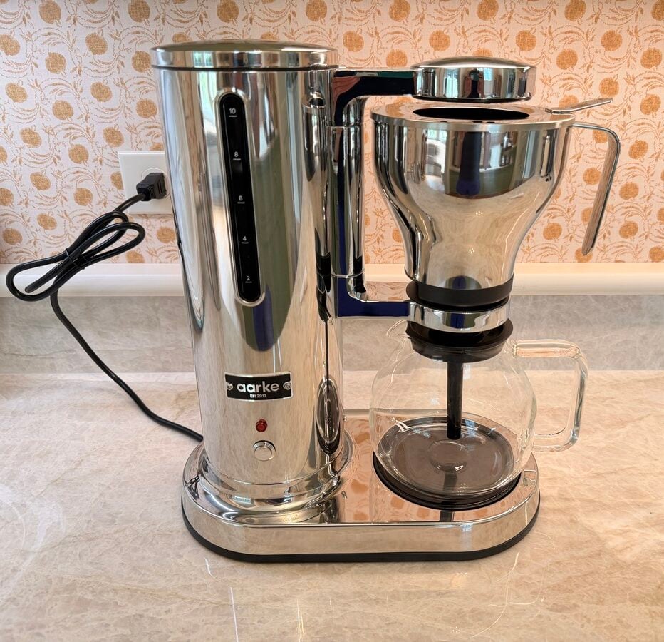 Image of the Aarke Coffee Maker in Stainless Steel.