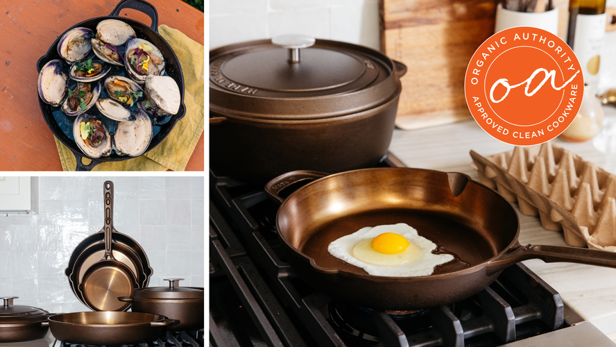Collage of three images of the Made In Cast Iron Skillet.